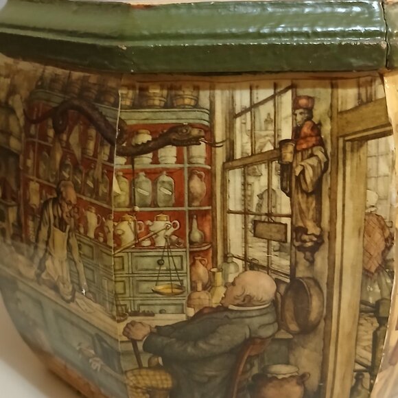 Anton Pieck Vintage Wooden Decoupage Octagon Box Purse - Picture 6 of 15